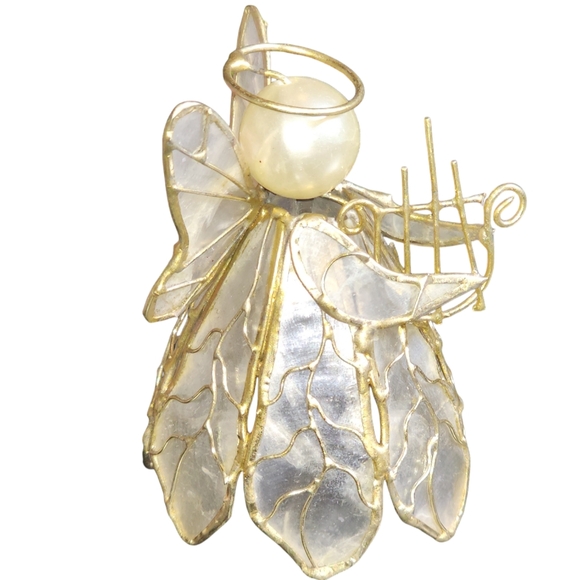 Vintage Lot of Three Glass & Capiz Shell Angels & Bird Christmas Tree Ornaments - Picture 8 of 14